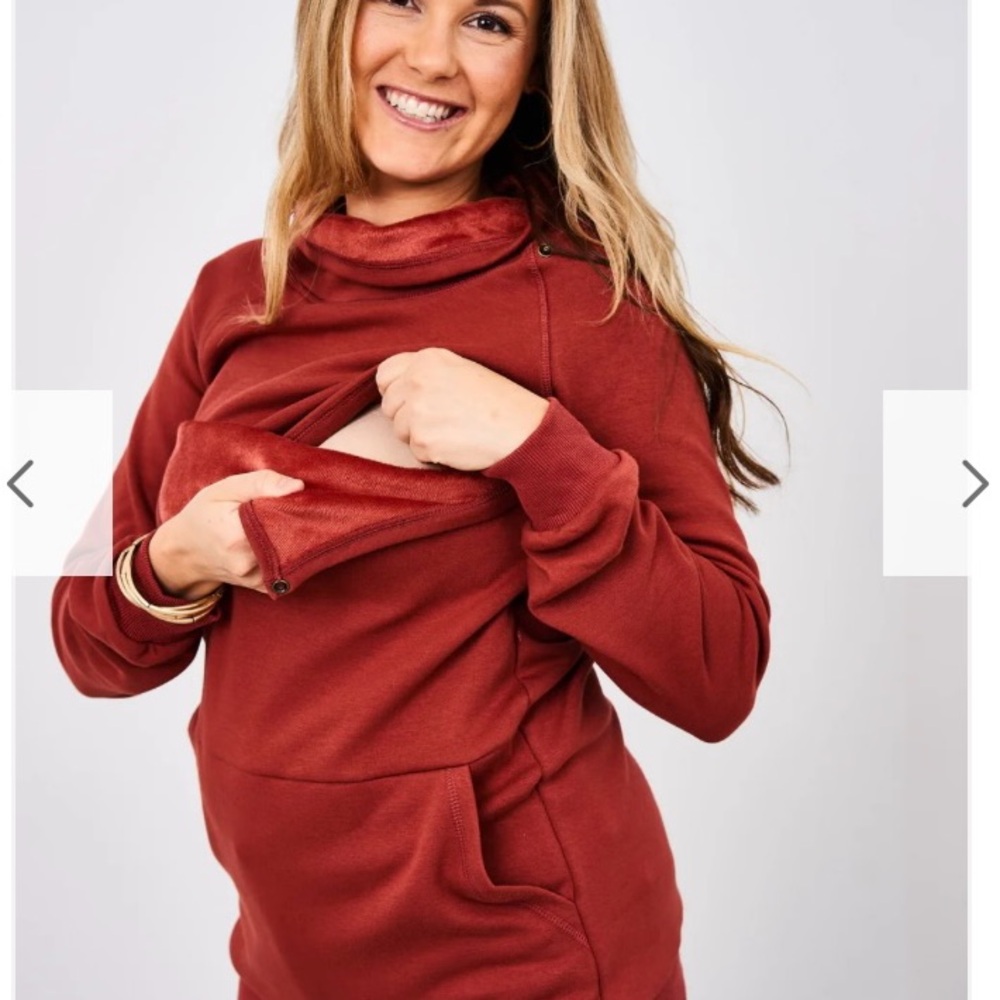 Latched Mama Brick Red Cowl Neck maternity, nursing, babywearing Sweatshirt